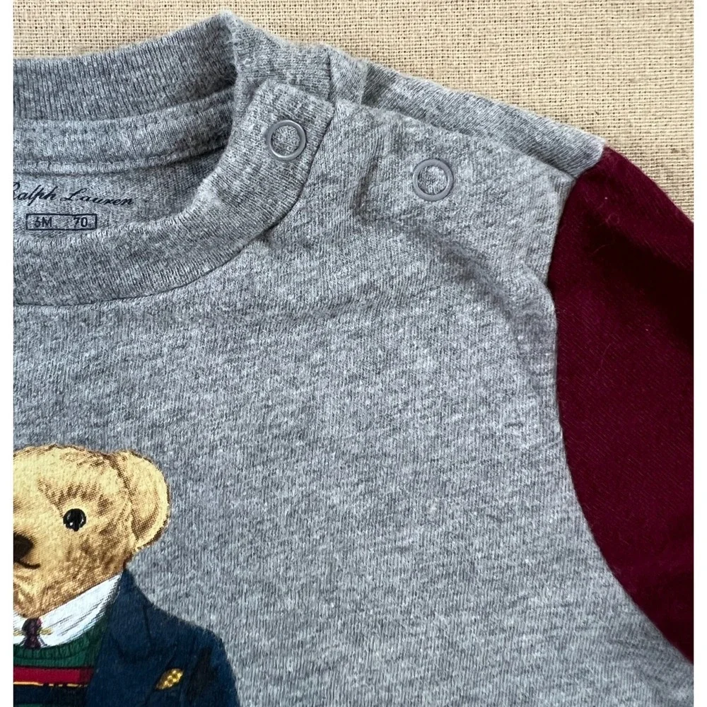 Polo Ralph Lauren Kids Baby 6- 9 months Colorblock Polo Bear Graphic Shirt Gray